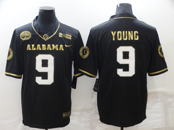 Men's Alabama Crimson Tide #9 Bryce Young 2022 Patch Black Gold Stitched Jersey