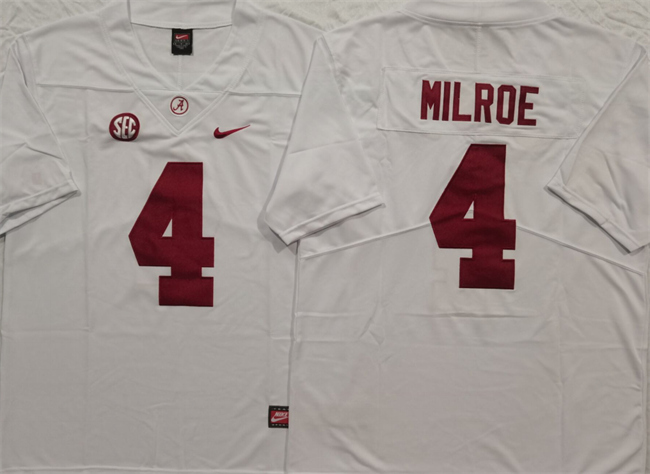 Men's Alabama Crimson Tide #4 Jalen Milroe White F.U.S.E Stitched Football Jersey