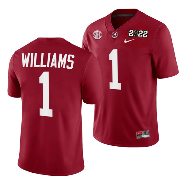 Men's Alabama Crimson Tide #1 Jameson Williams 2022 Patch Red College Football Stitched Jersey