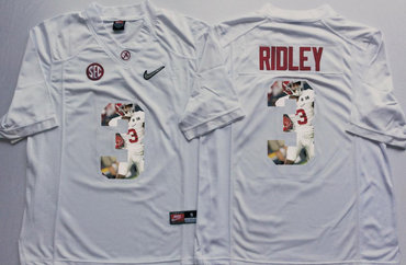 Alabama Crimson Tide 3 Calvin Ridley White With Silver Logo Portrait Number College Jersey