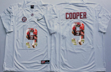 Alabama Crimson Tide 9 Amari Cooper White With Silver Logo Portrait Number College Jersey