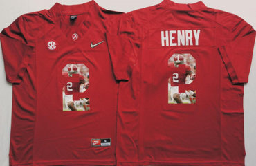 Alabama Crimson Tide 2 Derrick Henry Red With Silver Logo Portrait Number College Jersey