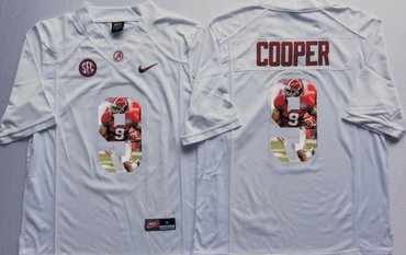 Alabama Crimson Tide 9 Amari Cooper White Portrait Number College Jersey