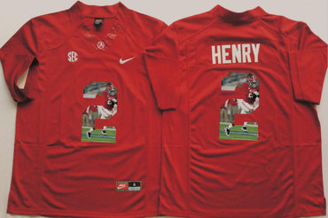 Alabama Crimson Tide 2 Derrick Henry Red Portrait Number College Jersey2