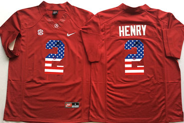 Alabama Crimson Tide 2 Derrick Henry Red USA Flag College Jersey