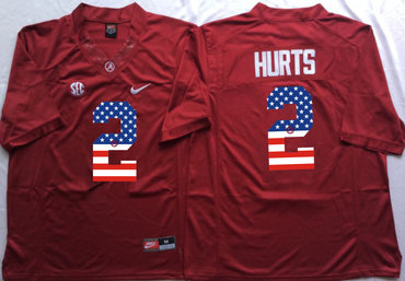 Alabama Crimson Tide 2 Jalen Hurts Red USA Flag College Jersey