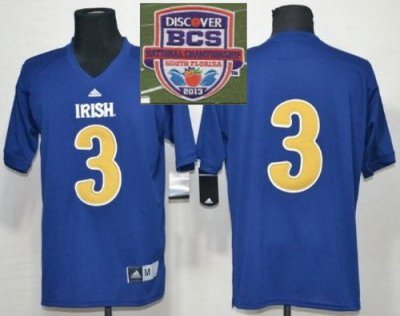 2013 BCS National Championship Norte Dame Fighting Irish 3 Blue Under The Lights College Football Jerseys