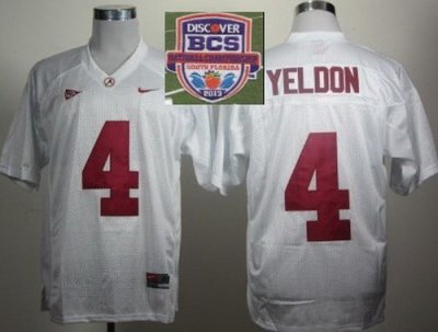 2013 BCS National Championship Alabama Crimson #4 Yeldon White Authentic NCAA Football Jerseys