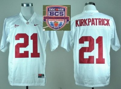 2013 BCS National Championship Alabama Crimson #21 Kirkpatrick White NCAA Football Jerseys