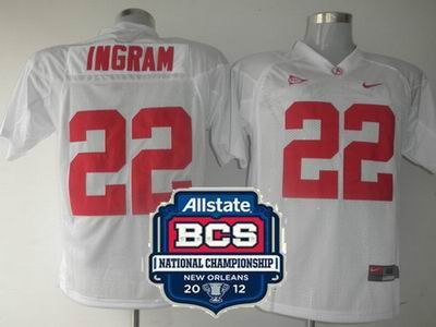 ncaa 2012 bcs national championship patch alabama crimson tide 22 ingram white jersey