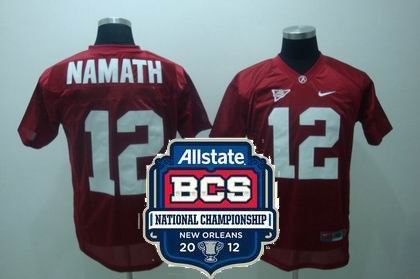 ncaa 2012 bcs national championship patch college alabama crimson tide 12 joe namath red jersey