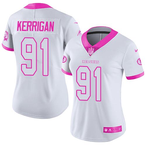 Nike Redskins #91 Ryan Kerrigan White Pink Women's Stitched NFL Limited Rush Fashion Jersey