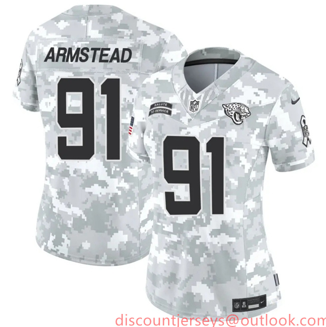 Women's Jacksonville Jaguars #91 Arik Armstead 2024 F.U.S.E Arctic Camo Salute To Service Limited Stitched Football Jersey(Run Small)