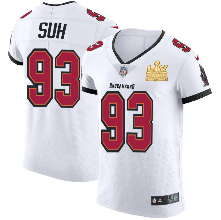 Tampa Bay Buccaneers #93 Ndamukong Suh Men's Super Bowl LV Champions Patch Nike White Vapor Elite Jersey