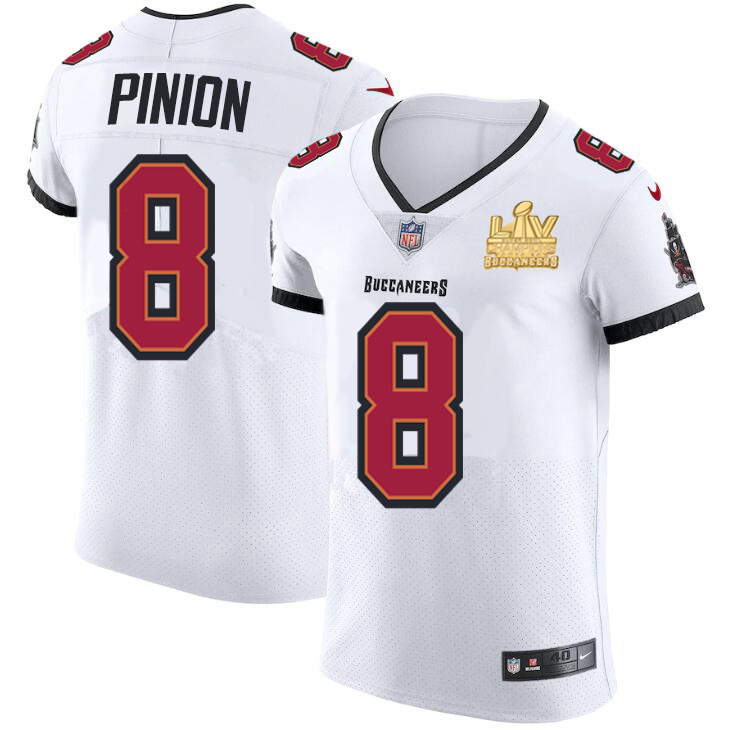 Tampa Bay Buccaneers #8 Bradley Pinion Men's Super Bowl LV Champions Patch Nike White Vapor Elite Jersey