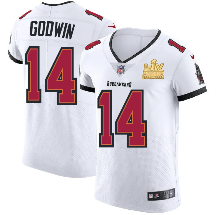 Tampa Bay Buccaneers #14 Chris Godwin Men's Super Bowl LV Champions Patch Nike White Vapor Elite Jersey