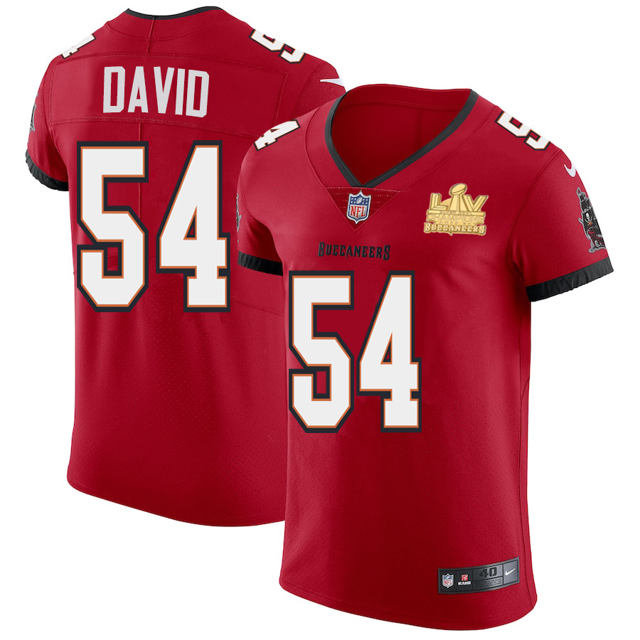 Tampa Bay Buccaneers #54 Lavonte David Men's Super Bowl LV Champions Patch Nike Red Vapor Elite Jersey