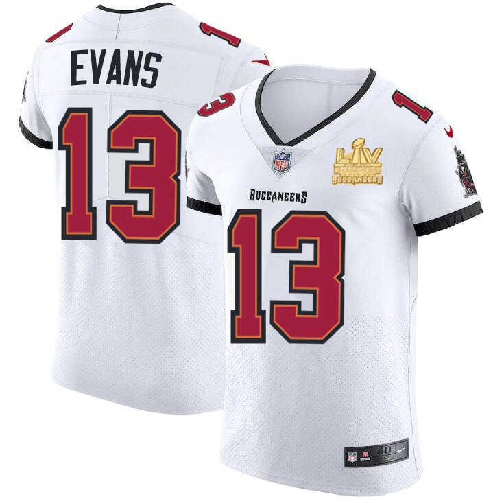 Tampa Bay Buccaneers #13 Mike Evans Men's Super Bowl LV Champions Patch Nike White Vapor Elite Jersey