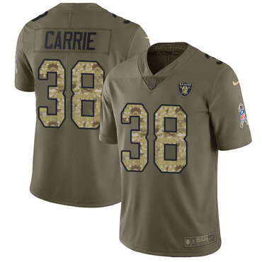 Nike Raiders #38 T.J. Carrie Olive Camo Men's Stitched NFL Limited 2017 Salute To Service Jersey