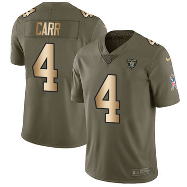 Nike Raiders #4 Derek Carr Olive Gold Men's Stitched NFL Limited 2017 Salute To Service Jersey