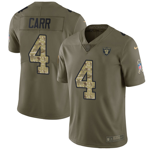 Nike Raiders #4 Derek Carr Olive Camo Men's Stitched NFL Limited 2017 Salute To Service Jersey