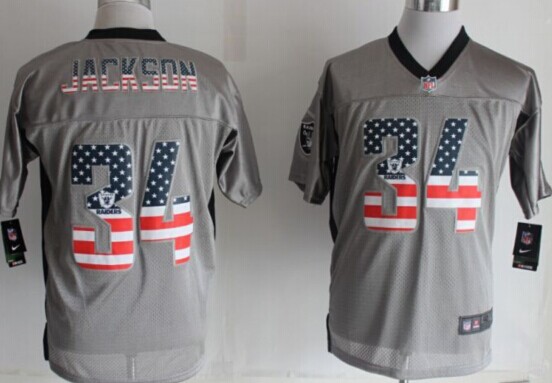 2014 New Nike Oakland Raiders 34 Jackson USA Flag Fashion Grey Shadow Elite Jerseys