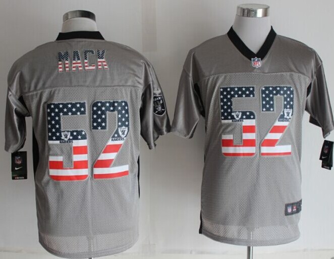 2014 New Nike Oakland Raiders 52 Mack USA Flag Fashion Grey Shadow Elite Jerseys