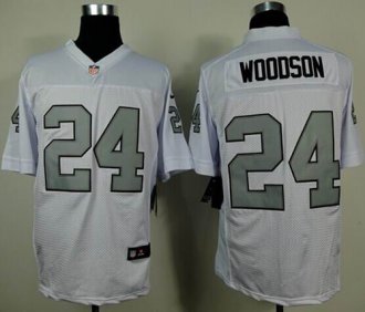 Nike Raiders #24 Charles Woodson White Silver No. Men's Stitched NFL Elite Jersey