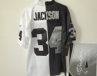 NEW Oakland Raiders 34 Bo.Jackson White-Black Split Signed Elite NFL Jerseys