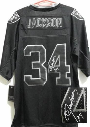 NEW Signed Elite Oakland Raiders 34 Bo Jackson Lights out Black