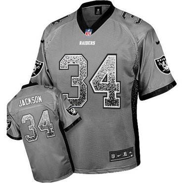 NEW Oakland Raiders #34 Bo Jackson Grey Stitched NFL Elite Drift Fashion Jersey