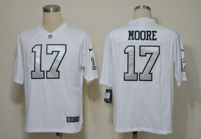 2012 NEW NFL Oakland Raiders 17 Denarius Moore White Jerseys(Game Grey Number)