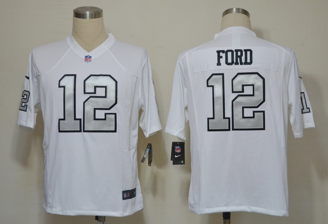 2012 NEW NFL Oakland Raiders 12 Jacoby Ford White Jerseys(Game Grey Number)