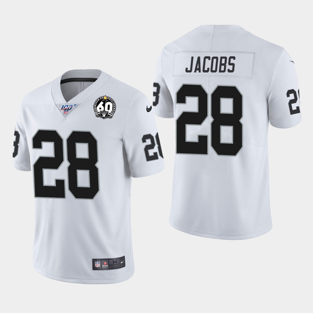 Men's Oakland Raiders #28 Josh Jacobs 60th Anniversary Vapor Limited Jersey - White