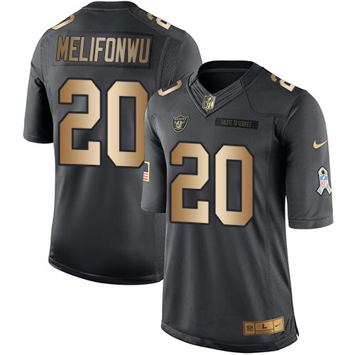 Nike Raiders #20 Obi Melifonwu Black Men's Stitched NFL Limited Gold Salute To Service Jersey