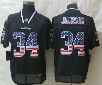 NewOakland Raiders #34 Bo Jackson USA Flag Fashion Black Elite Jerseys