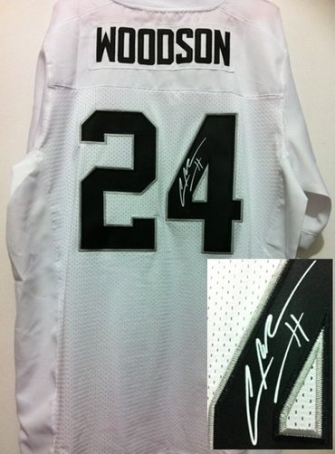 NEW NFL Oakland Raiders 24 Charles Woodson White Jerseys(Signed Elite)