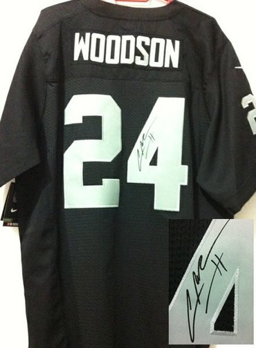 NEW NFL Oakland Raiders 24 Charles Woodson Black Jerseys(Signed Elite)