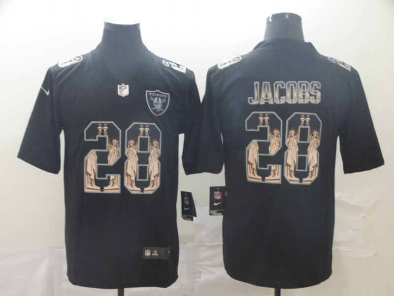 Nike Raiders 28 Josh Jacobs Black Statue Of Liberty Limited Jersey