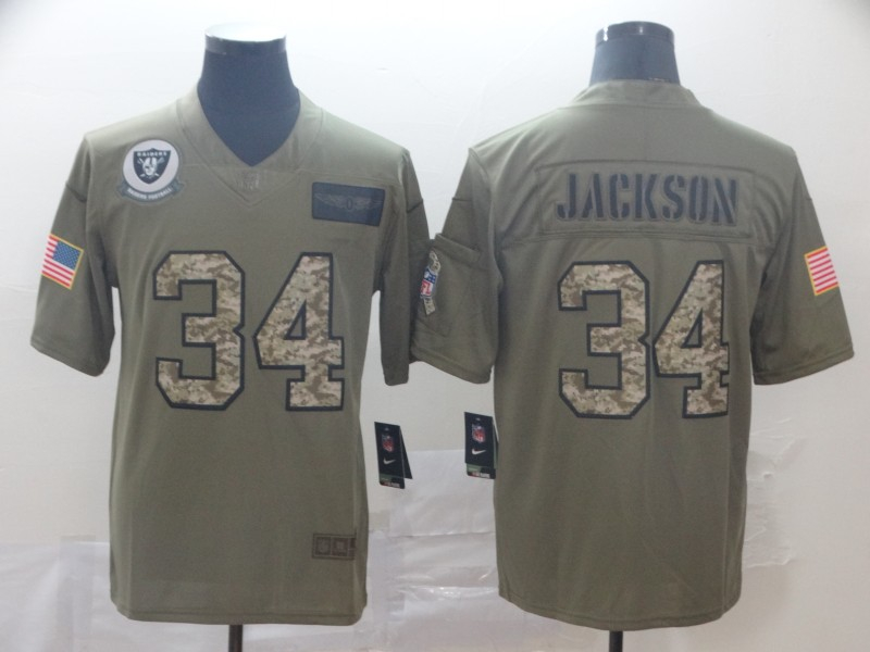 Nike Raiders 34 Bo Jackson 2019 Olive Camo Salute To Service Limited Jersey