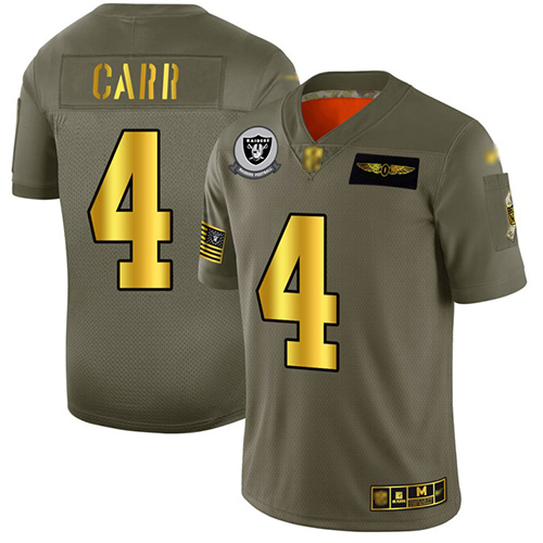 Raiders #4 Derek Carr Camo Gold Men's Stitched Football Limited 2019 Salute To Service Jersey