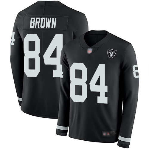 Raiders #84 Antonio Brown Black Team Color Men's Stitched Football Limited Therma Long Sleeve Jersey