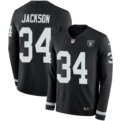 Raiders #34 Bo Jackson Black Team Color Men's Stitched Football Limited Therma Long Sleeve Jersey