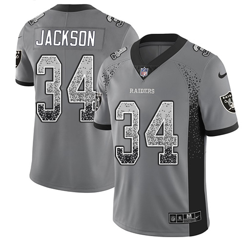 Raiders #34 Bo Jackson Gray Men's Stitched Football Limited Rush Drift Fashion Jersey