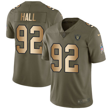 Nike Raiders #92 P.J. Hall Olive Gold Men's Stitched NFL Limited 2017 Salute To Service Jersey