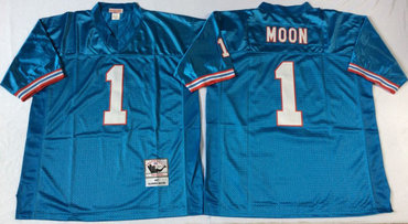 Oilers 1 Warren Moon Blue Throwback Jersey