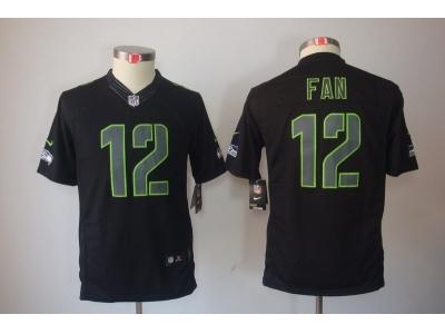 Youth NEW Seattle Seahawks 12 Fan Black Jerseys(Impact Limited)