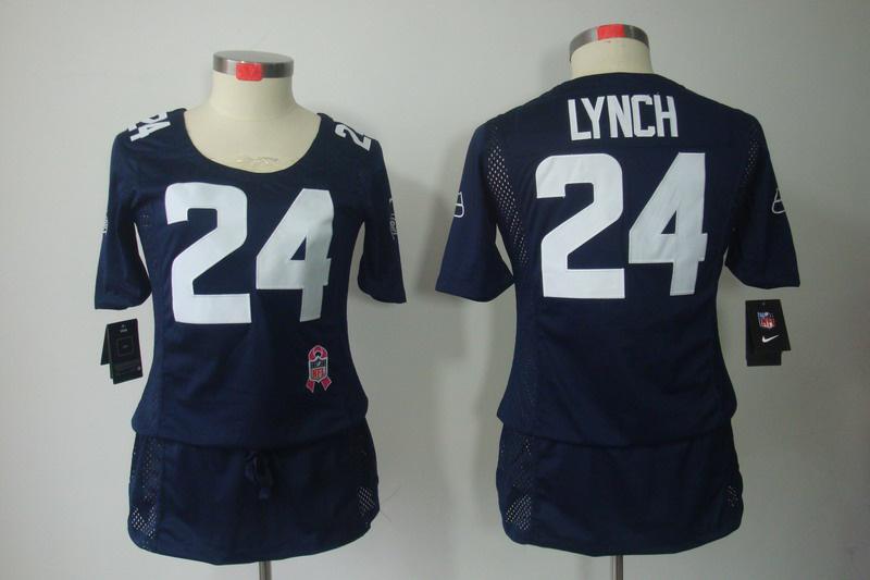 Womens NEW Seattle Seahawks 24 Marshawn Lynch breast Cancer Awareness Pink Jerseys