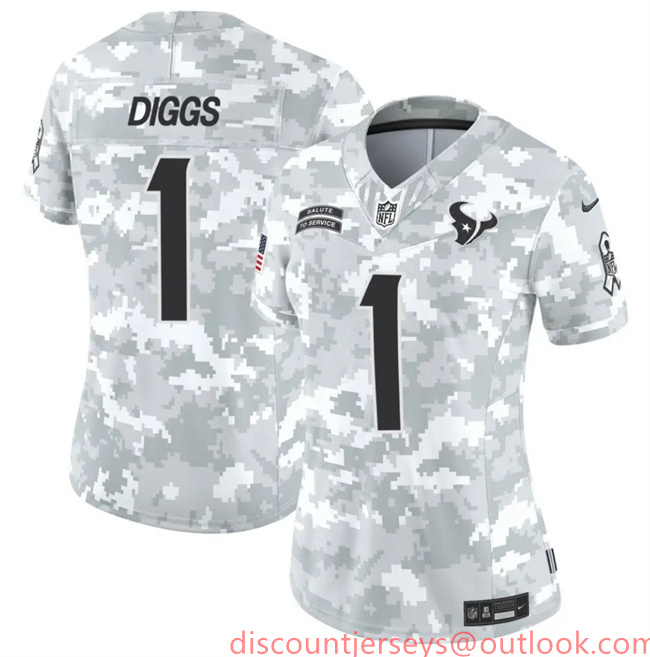 Women's Houston Texans #1 Stefon Diggs 2024 F.U.S.E Arctic Camo Salute To Service Limited Stitched Football Jersey(Run Small)