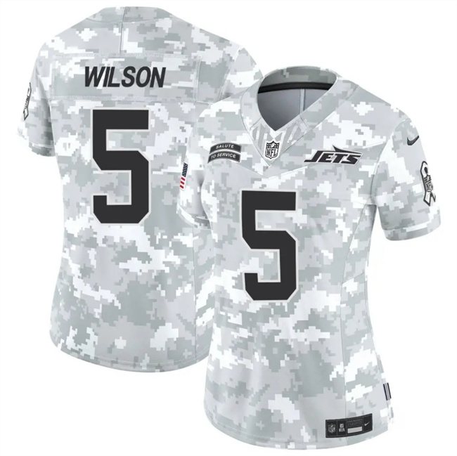 Women's New York Jets #5 Garrett Wilson 2024 F.U.S.E Arctic Camo Salute To Service Limited Stitched Jersey(Run Small)